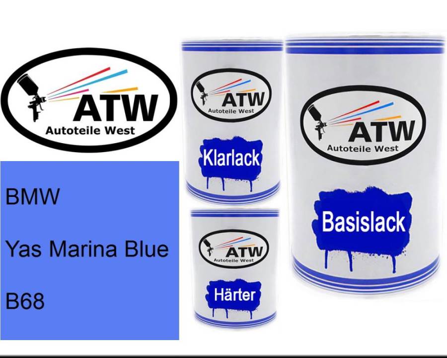 BMW, Yas Marina Blue, B68: 500ml Lackdose + 500ml Klarlack + 250ml Härter - Set, von ATW Autoteile West.